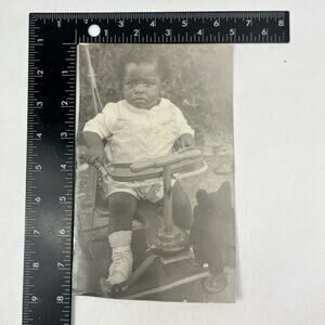 Antique Black African Americana Photo Baby Boy Velocipede Toy 1920s Original 5x8